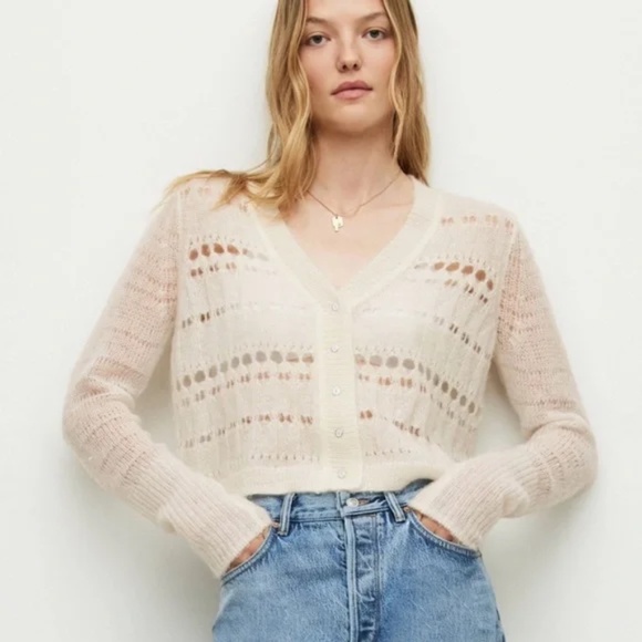 All Saints Cole cardigan sweater wool alpaca blend ivory Size Medium - Picture 1 of 9